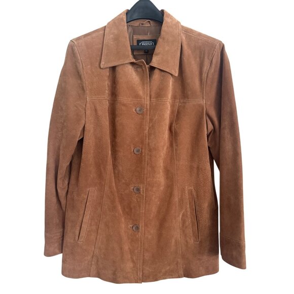 Vintage BGSD Womens XL Tan Genuine Leather Button-Front Jacket Coat Lined - Picture 1 of 5